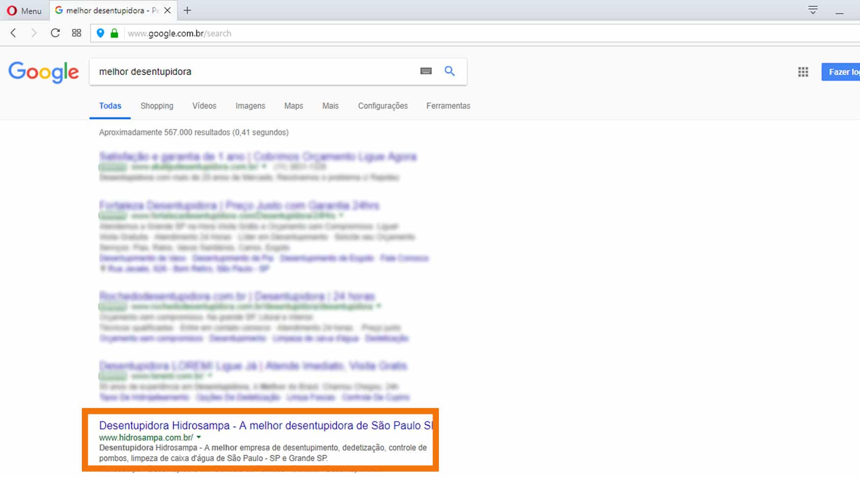 A Next Step coloca a Desentupidora Hidrosampa em primeiro lugar no Google para o termo "Desentupidora" e "Melhor Desentupidora"