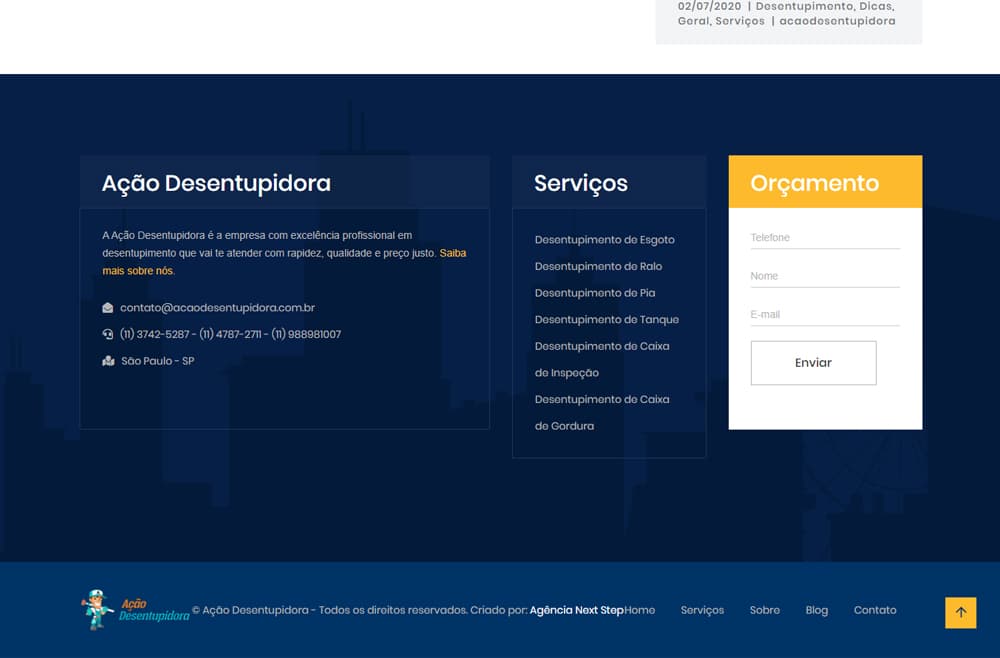 Criamos o site da Ação Desentupidora - Agência Next Step