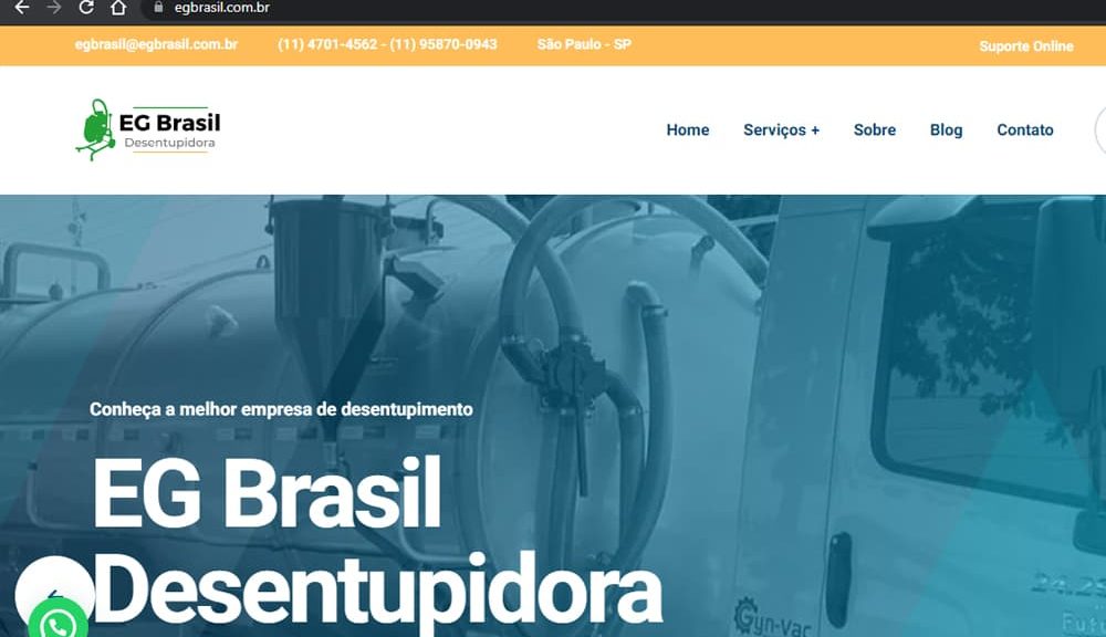 Criamos o site da EG Brasil Desentupidora - Agência Next Step: criação de sites, otimização de sites e hospedagem de sites