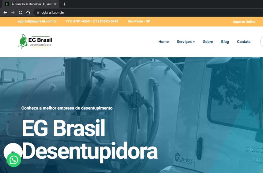 Criamos o site da EG Brasil Desentupidora - Agência Next Step: criação de sites, otimização de sites e hospedagem de sites