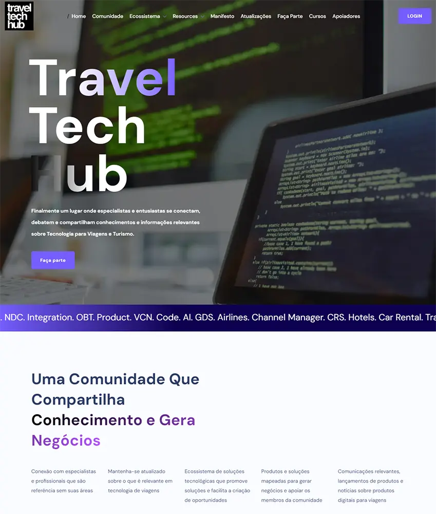 Criamos o site da Travel Tech Hub - Agência Next Step: criamos o site da melhor empresa de tecnologia para viagens e turismo.