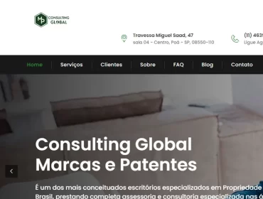 Consulting Global - Agência Next Step: criamos o novo site da empresa de marcas e patentes, além de manter a hospedagem e o SEO.