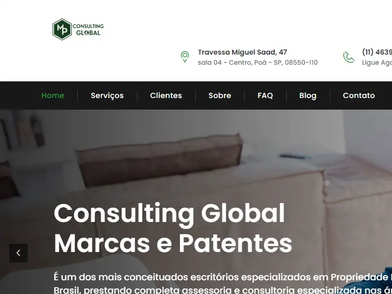 Consulting Global - Agência Next Step: criamos o novo site da empresa de marcas e patentes, além de manter a hospedagem e o SEO.
