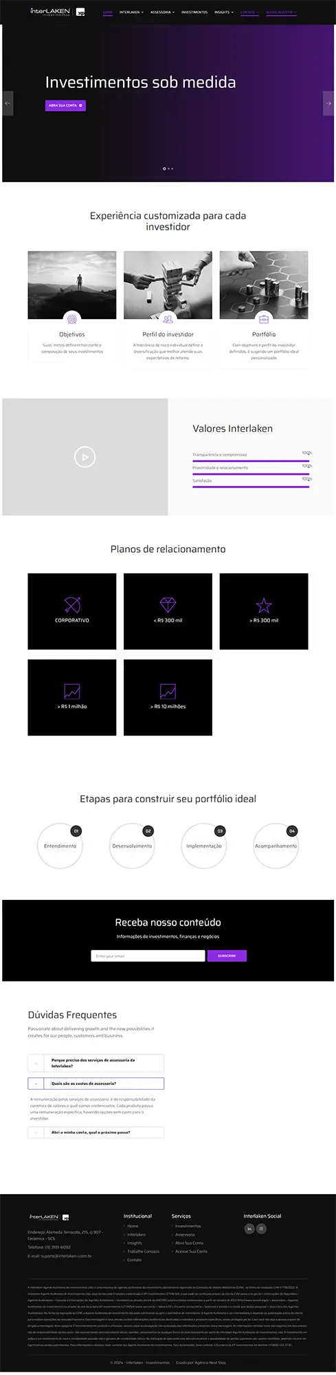 InterLAKEN Investimentos - Agência Next Step: criamos um site novinho para empresa de investimentos de São Paulo apresentar seus serviços.