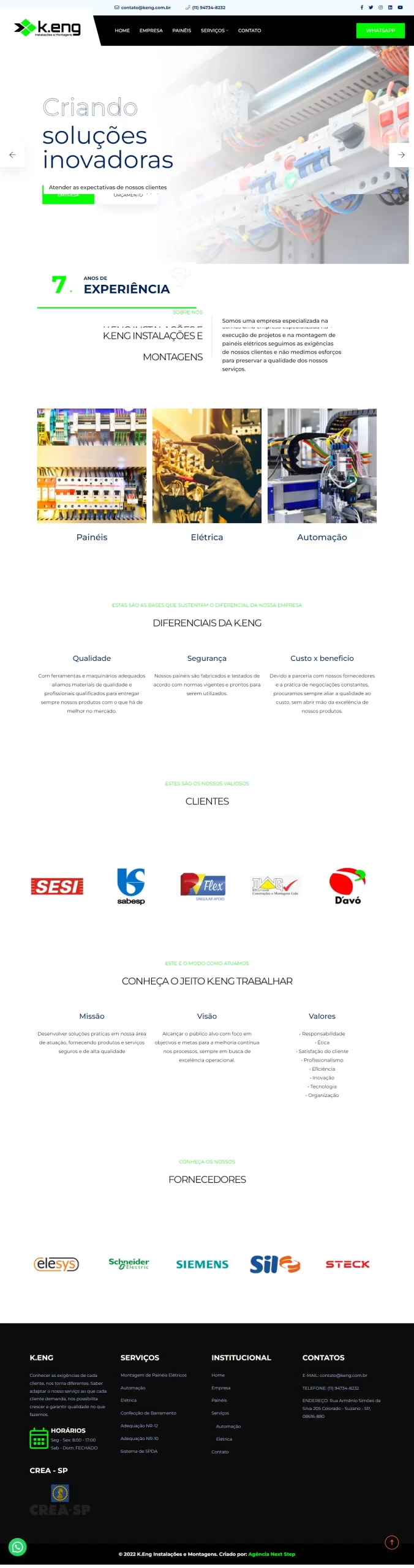 K Eng Instalações e Montagens - Agência Next Step: esta empresa de engenharia de Suzano - SP precisava de um site nov em WordPress!