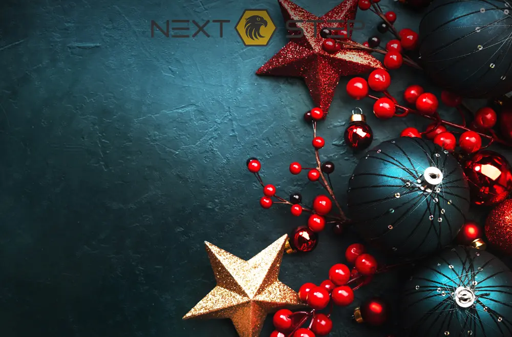 Feliz Natal 2025 - Agência Next Step: obrigado pelo ano e pela parceria, feliz natal, aproveite para recarregar as energias para 2026!