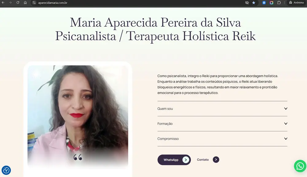 Criamos o site da Psicanalista Maria Aparecida Pereira da Silva - Agência Next Step: veja como ficou o novo site da Psicanalista Mineira.