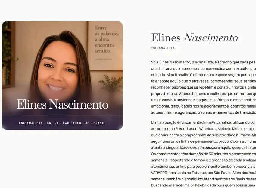 Criamos o site da Elines Nascimento - Entre as Palavras - Agência Next Step: somos especialistas em criar experiências online para terapeutas