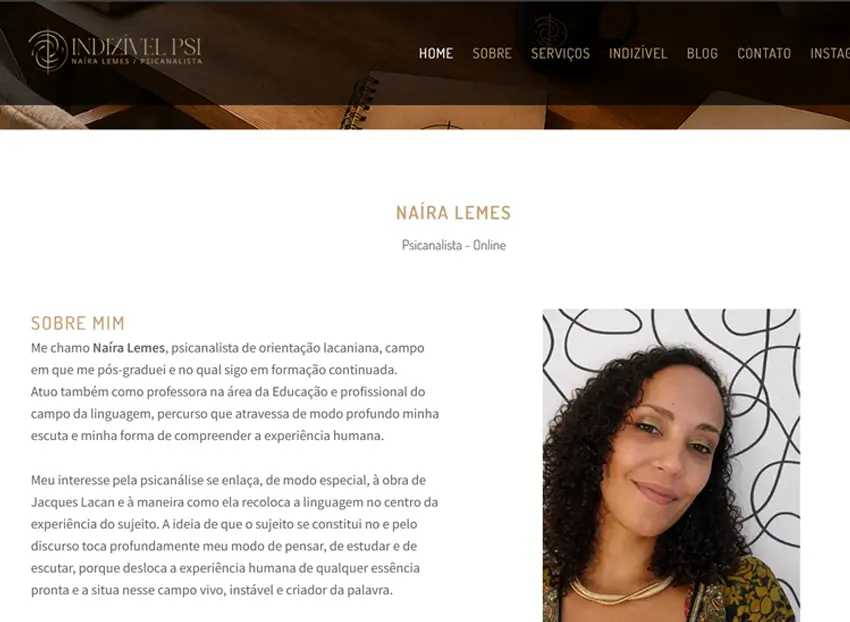 Criamos o site da Naíra Lemes - Indizível - Agência Next Step: marketing digital para psicólogas, psicanalistas e terapeutas, confira!