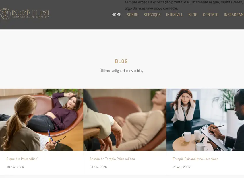 Criamos o site da Naíra Lemes - Indizível - Agência Next Step: marketing digital para psicólogas, psicanalistas e terapeutas, confira!