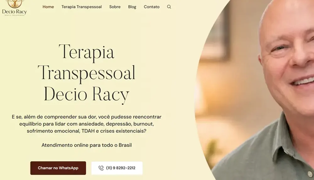 Criamos o site do Décio Racy - Terapia Transpessoal - Agência Next Step: criamos o site do terapeuta transpessoal, confira como foi!